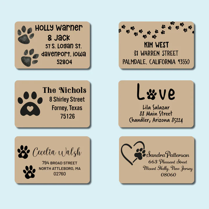 Dog Breed Return Address Labels on Brown Kraft