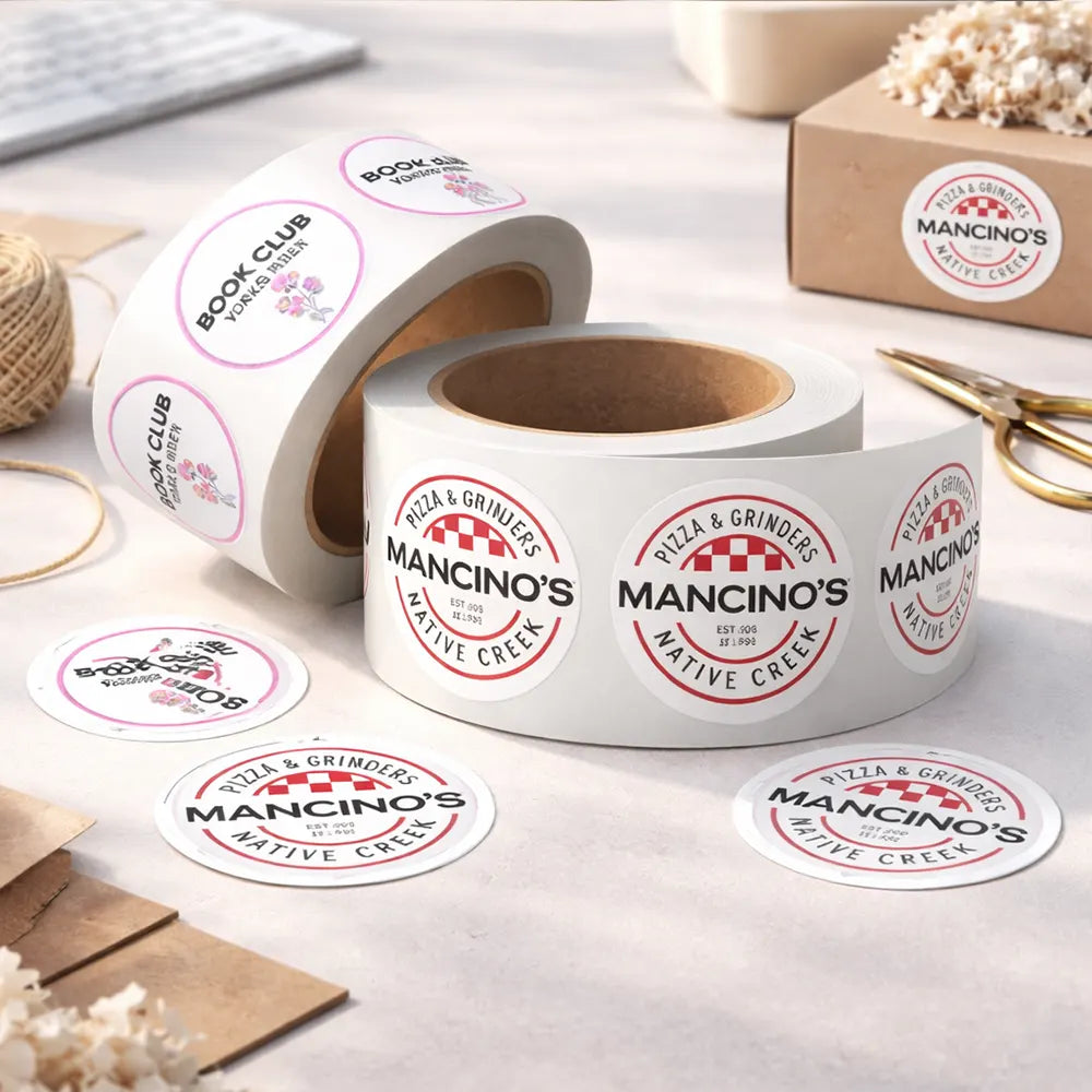 Circle Labels on White Gloss Label Stock